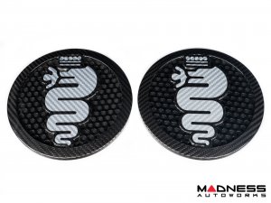 Alfa Romeo 4C Carbon Fiber Speaker Grill Covers - Alfa Logo in White